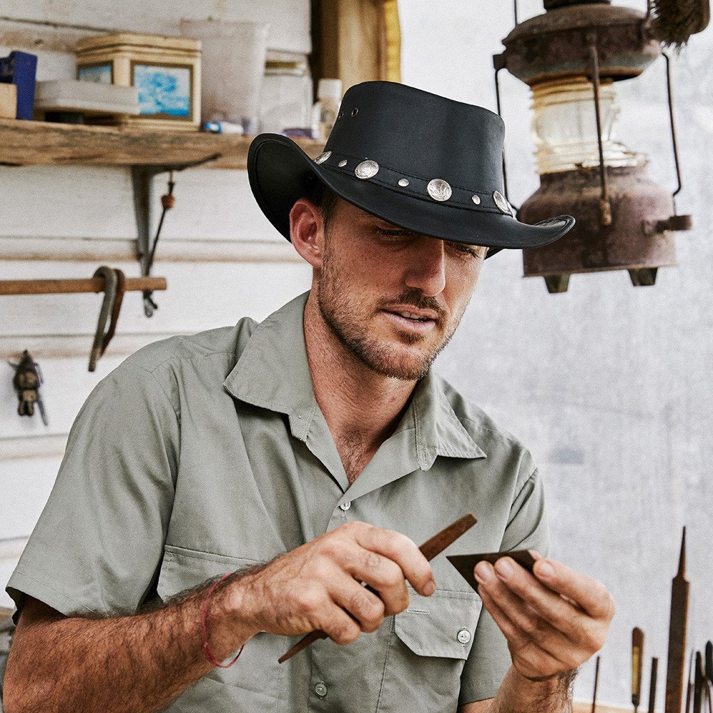 Leather Hat Outback Hats Buffalo Nickel Leather Hat