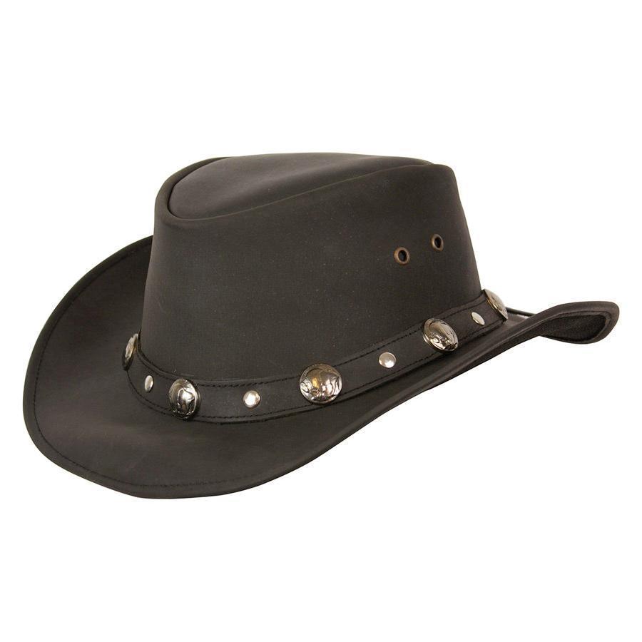 Leather Hat Outback Hats Black / Small Buffalo Nickel Leather Hat