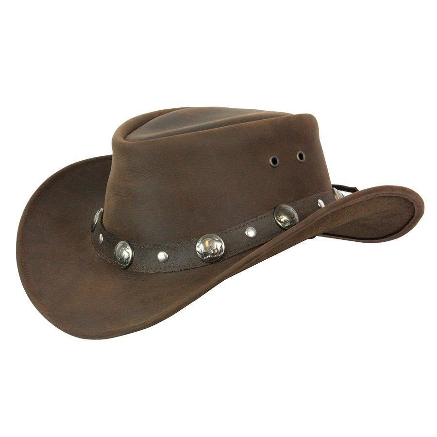 Leather Hat Outback Hats Brown / Small Buffalo Nickel Leather Hat