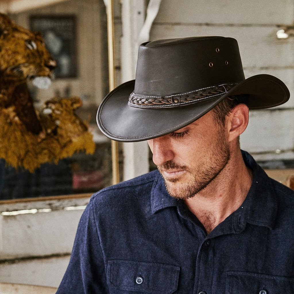 Leather Hat Outback Hats Down Under Leather Hat