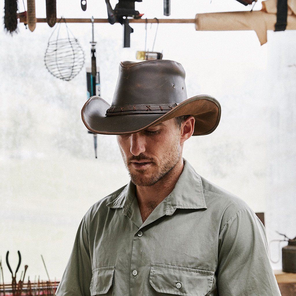 Leather Hat Outback Hats High Sierra Shapeable Leather Hat