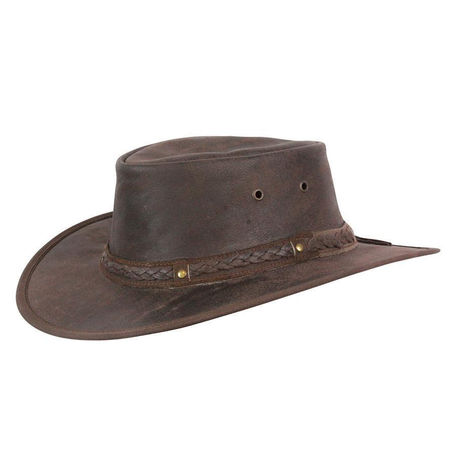 Leather Hat Outback Hats Brown / Small Kangaroo Crossing Buffalo Hide Hat