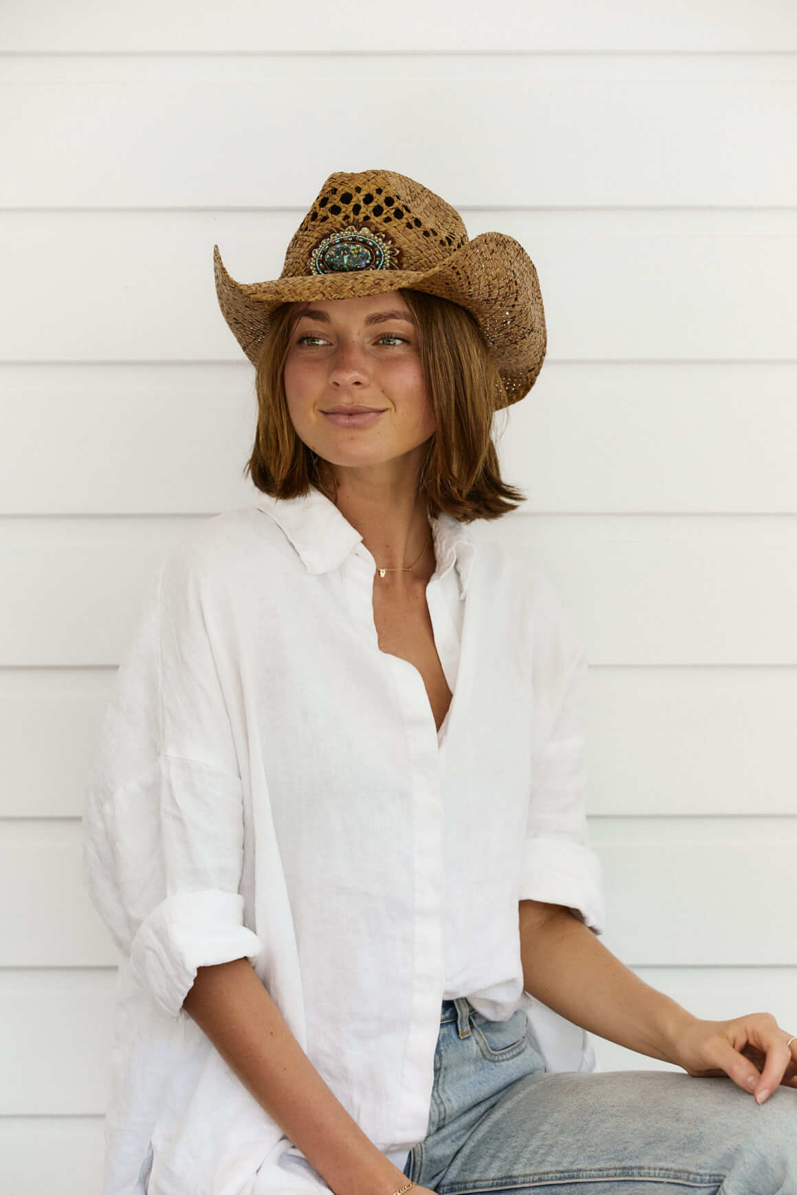 Straw Hat Women's Hat Navajo Western Bead and Feather Raffia Hat