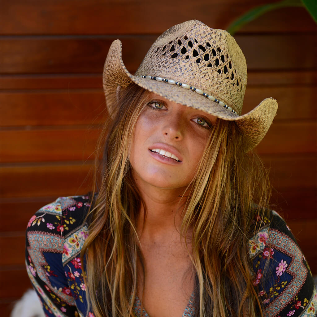 Straw Hat Women's Hat Coffee / One Size Pearl Western Raffia Hat
